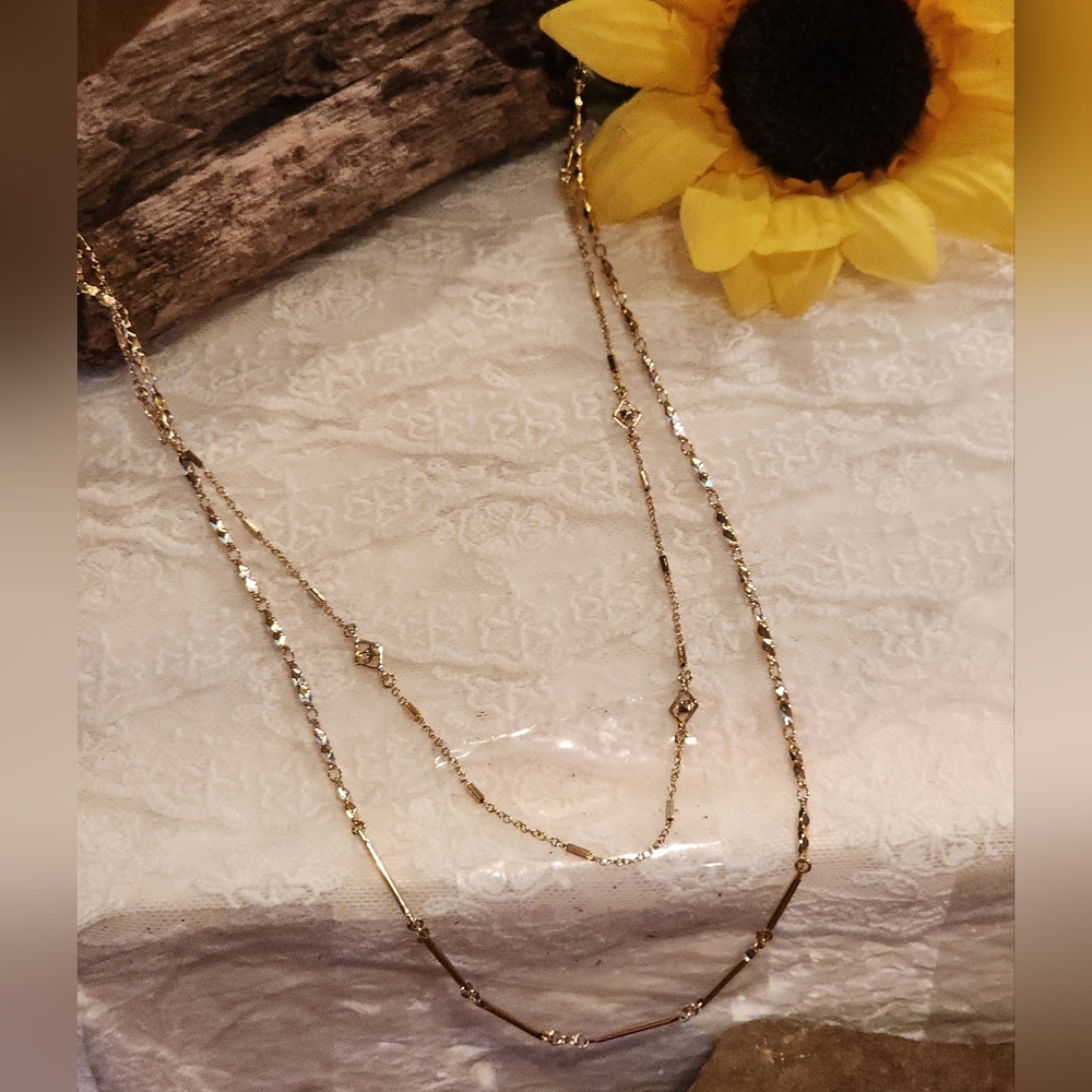 Elegant Gold Toned Link Chain 2 Strand Necklace